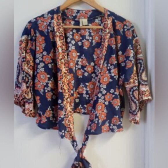 JAPNA FLORAL TIE FRONT 3/4 SLEEVES BLOUSE SIZE M - Picture 1 of 6